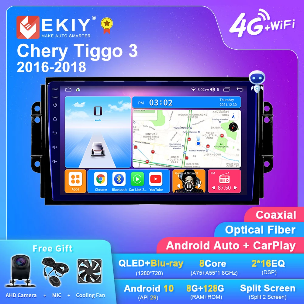 

EKIY T7 Android 9. 0 4G для Chery Tiggo 3 10,0-2016 автомобильное Стерео Радио мультимедийный плеер GPS-навигация динамик 2din Carplay DVD