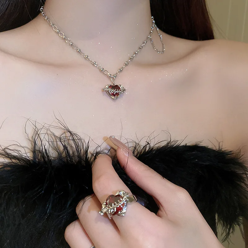 YOUNGX Y2K Vintage Thorns Zircon Heart Pendant Necklace Punk Fashion Red Crystal Earrings For Women Jewelry Set Gift
YOUNGX Y2K Vintage Thorns Zircon Heart Pendant Necklace Punk Fashion Red Crystal Earrings For Women Jewelry Set Gift