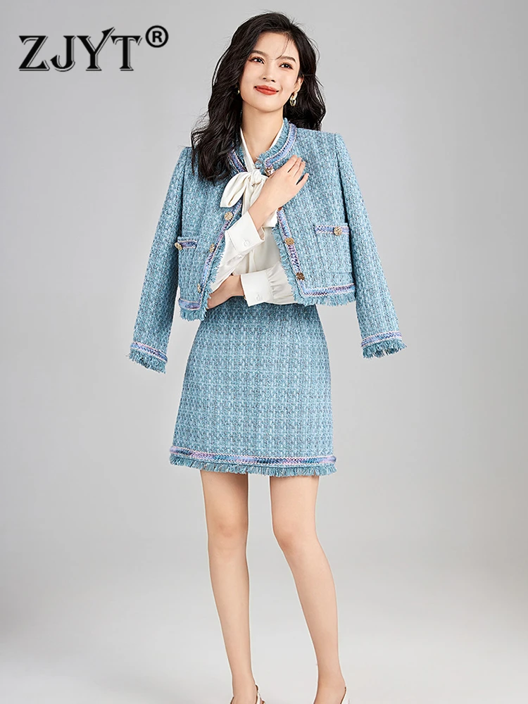 Женский твидовый шерстяной пиджак и юбка ZJYT, комплект из двух предметов, осенне-зимний наряд, элегантный синий офисный женский костюм с длинным рукавом
Женский твидовый шерстяной пиджак и юбка ZJYT, комплект из двух предметов, осенне-зимний наряд, элегантный синий офисный женский костюм с длинным рукавом
