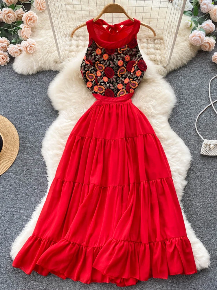 FTLZZ Summer Sexy Women Halter Sleeve Off Shoulder Backless Midi Dress Vintage Bohemia Embroidery Floral Print Chiffon Dress
FTLZZ Summer Sexy Women Halter Sleeve Off Shoulder Backless Midi Dress Vintage Bohemia Embroidery Floral Print Chiffon Dress