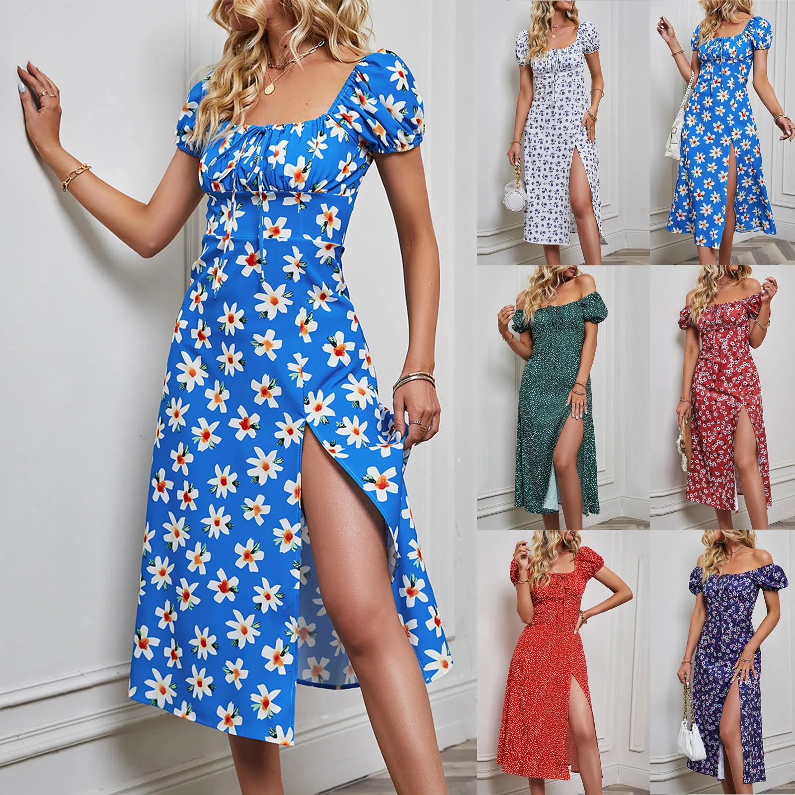 Elegant Womens Short Puff Sleeve Boho Floral Printed V Neck Corset Blue Casual Ladies Summer Beach Midi Dress Fashion Vestidos
Elegant Womens Short Puff Sleeve Boho Floral Printed V Neck Corset Blue Casual Ladies Summer Beach Midi Dress Fashion Vestidos