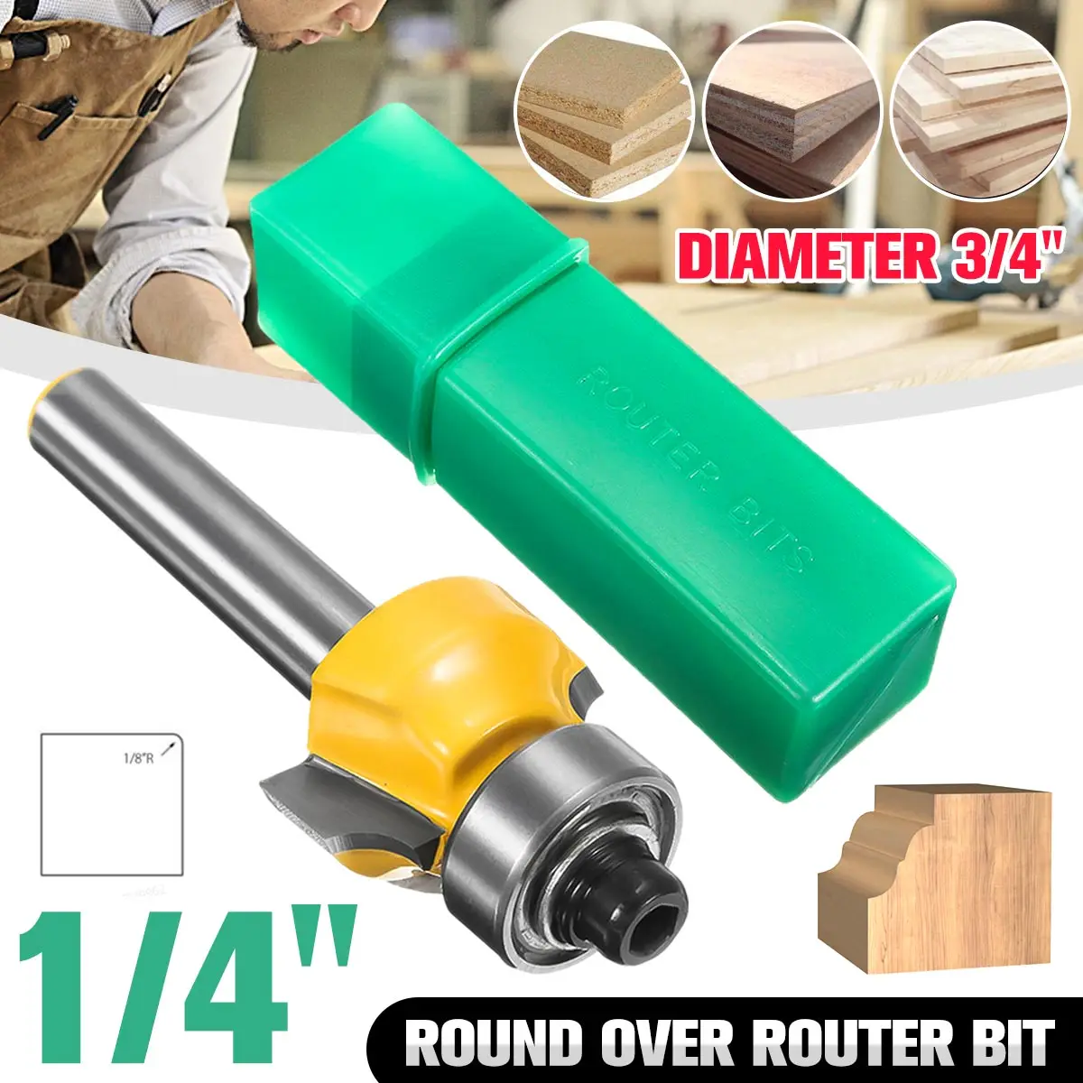 1/4" Shank Round Over Router Bit 1/8'' R 3/4'' Diameter 2'' Length Woodworking Milling Cutter Tool
1/4" Shank Round Over Router Bit 1/8'' R 3/4'' Diameter 2'' Length Woodworking Milling Cutter Tool