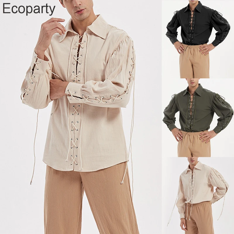 New Men's Medieval Renaissance Shirts 3colors Retro Grooms Viking Pirate Tops Larp Costume Steampunk Drama Lace Up Shirt For Men
New Men's Medieval Renaissance Shirts 3colors Retro Grooms Viking Pirate Tops Larp Costume Steampunk Drama Lace Up Shirt For Men