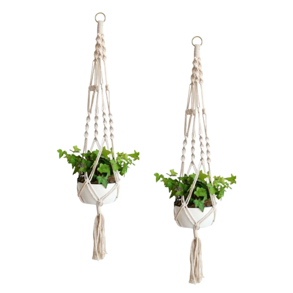 

2Pcs Macrame Hangers Hanging Planter Flower Pot Holder Basket Jute Rope Holder for Indoor Outdoor Size