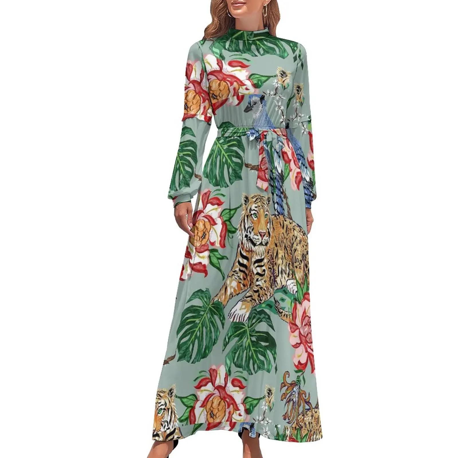 Wild Tiger Dress Bird Floral Palm Leaf Print Cute Maxi Dress Street Style Boho Beach Long Dresses High Neck Printed Clothes
Wild Tiger Dress Bird Floral Palm Leaf Print Cute Maxi Dress Street Style Boho Beach Long Dresses High Neck Printed Clothes