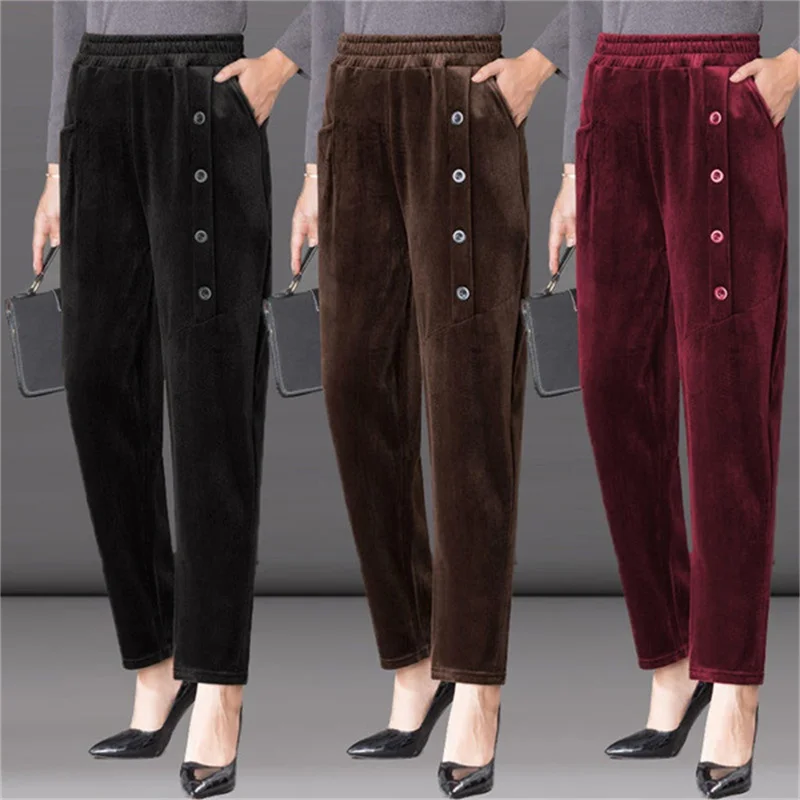 Casual Solid Color Corduroy Harem Pants Women Loose Brown Button Patchwork Trousers Elastic High Waist Mom Pants Female Pants
Casual Solid Color Corduroy Harem Pants Women Loose Brown Button Patchwork Trousers Elastic High Waist Mom Pants Female Pants