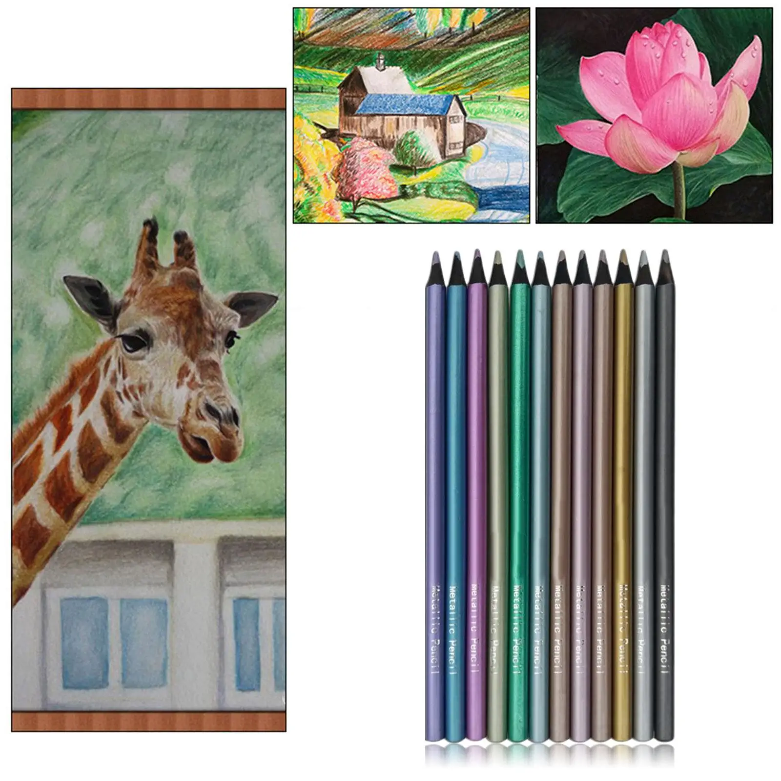 12Pcs Drawing Metallic Pencil Set Professional Art Sketching Pencils Graphite Colored Painting Adults Kids Beginner | Канцтовары для