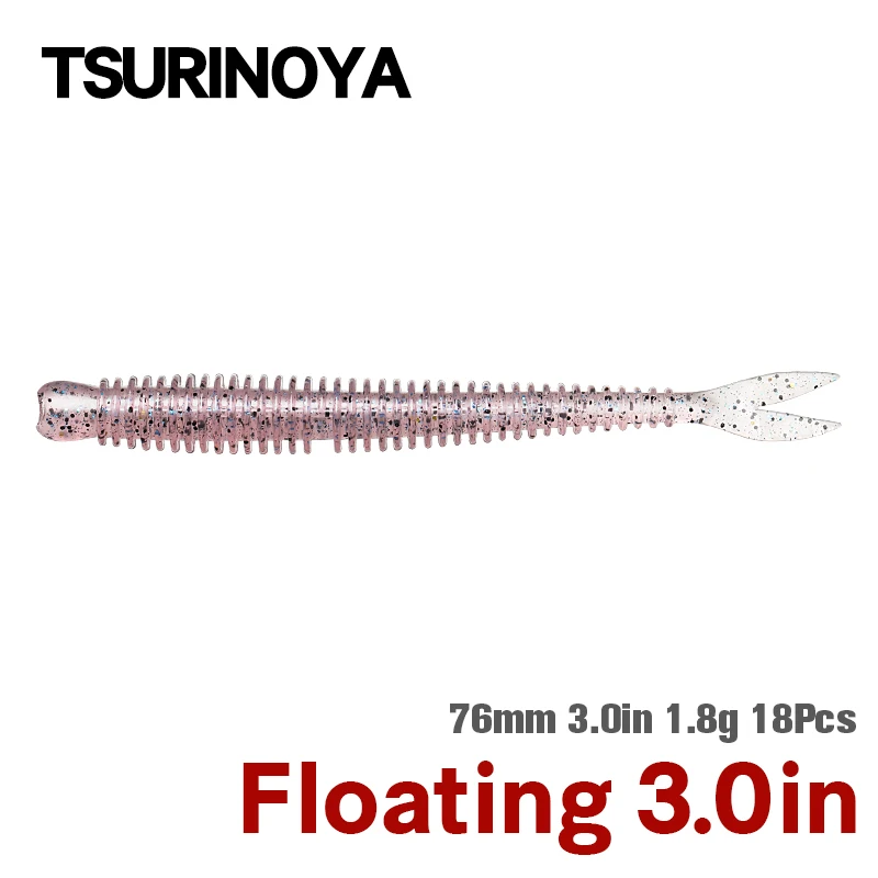 

TSURINOYA 7.6cm Floating Worm Fishing Lure FLAME 3.0in 1.8g 18pcs Artificial Bass Pike Silicone Worm Texas Fishing Rig Soft Bait