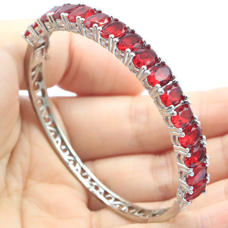 

8x6mm Charming Oval Gemstone 15.6g Red Blood Ruby Bride Wedding Daily Wear Silver Bangle Bracelet 8.5inch