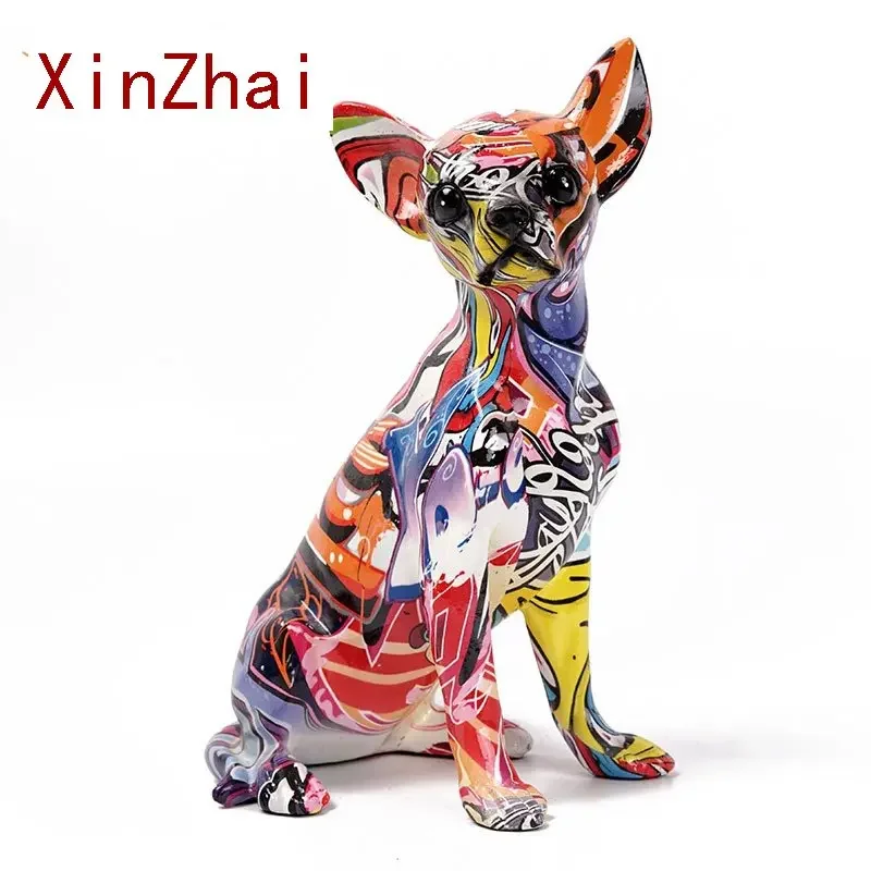 

Полимерная скульптура в виде собаки чихуахуа Vilead с изображением граффити, статуэтка в виде животного, щенок, для дома, гостиной, офиса, входная полка, украшение, подарок
