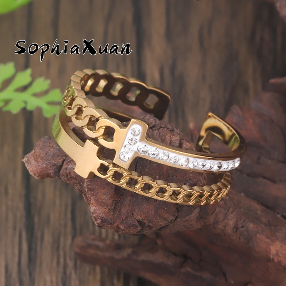 

SophiaXuan Cool Layers Hollow Ring Stainless Steel Gold Color Rings Trendy Mother's Day Gift Accesories Teen Girls Women's Ring