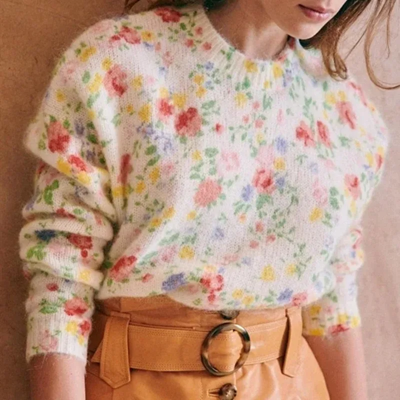 2022 Spring Women Sweet Floral Knitted Sweater Long Sleeve O-Neck Knitwear Jumpers New Female Fashion Pullover Tops
2022 Spring Women Sweet Floral Knitted Sweater Long Sleeve O-Neck Knitwear Jumpers New Female Fashion Pullover Tops