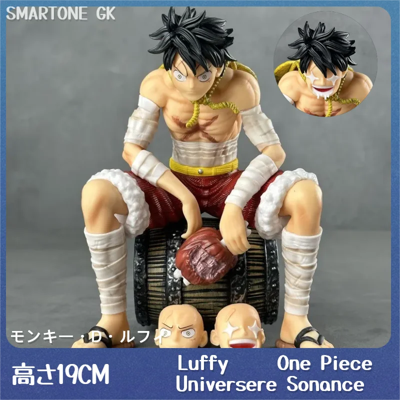 

One Piece Figure GK Universe Resonance Luffy Sitting on A Wine Barrel Eating Meat Anime Action Figures Garage Kit Toys Gifts