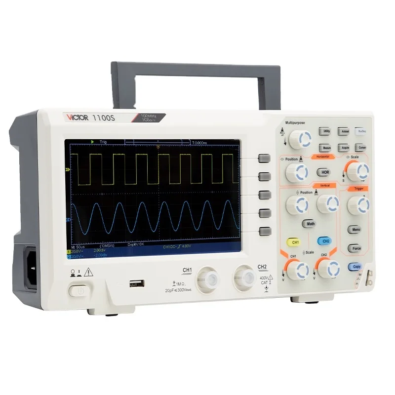 VICTOR 1100S 7 Inch TFT LCD Screen 2CH+1CH Channels 100MHz analog oscilloscope Digital Oscilloscope Desktop Oscillograph
VICTOR 1100S 7 Inch TFT LCD Screen 2CH+1CH Channels 100MHz analog oscilloscope Digital Oscilloscope Desktop Oscillograph