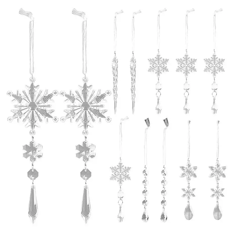 

Christmas Decoration Icicles Acrylic Snowflake Icicle Ornaments Fake Clear Lifelike Snowflake Bar Decorations Icicles For Winter