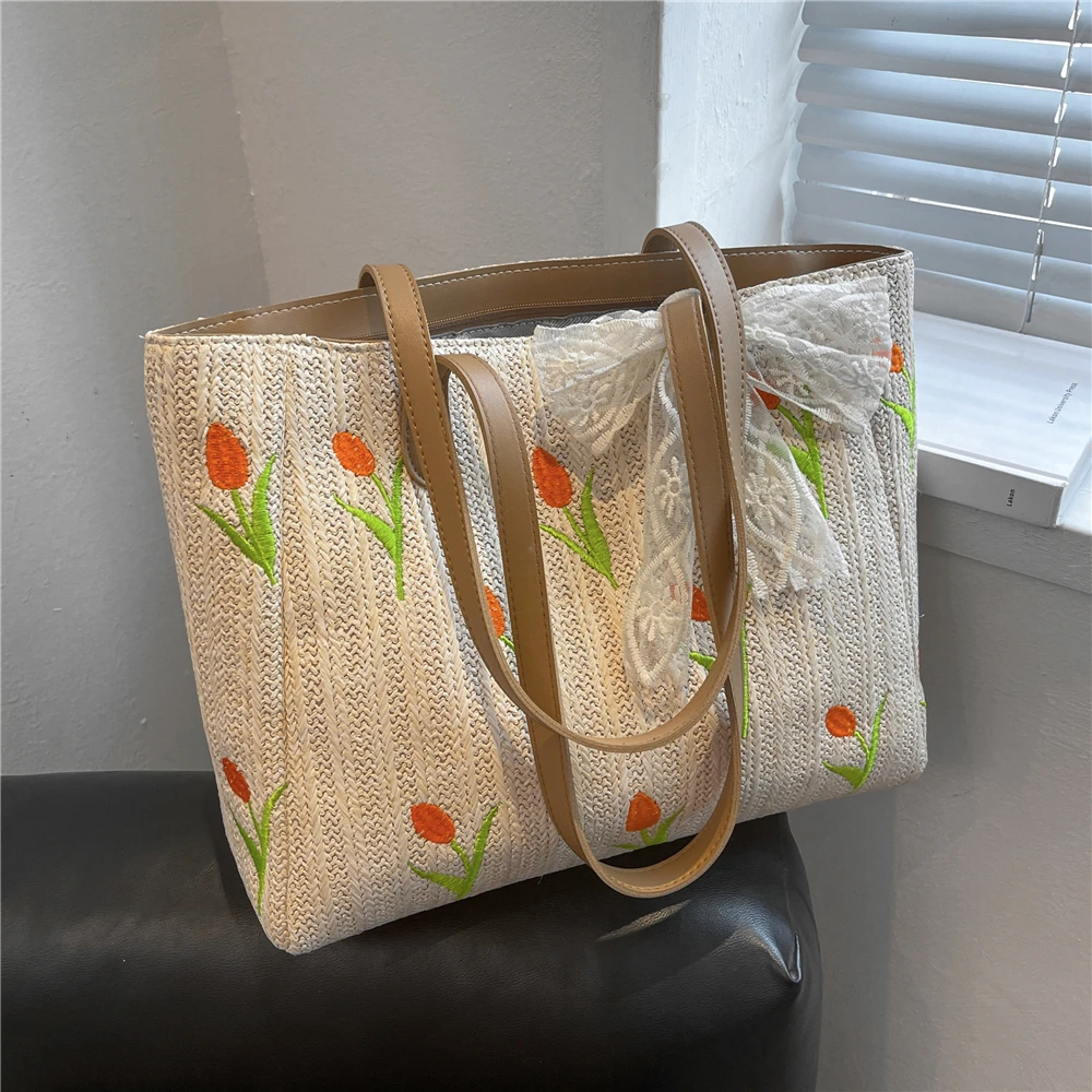 Summer Flower Embroidery Straw Large Tote Bags For Women 2022 Trend Fashion Scarf Woven Travel Shopping Shoulder Ladies Handbags
Summer Flower Embroidery Straw Large Tote Bags For Women 2022 Trend Fashion Scarf Woven Travel Shopping Shoulder Ladies Handbags