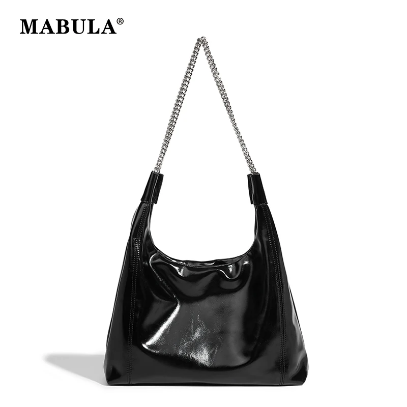 

MABULA Classical Women Shoulder Bag Chain Soft Vegant Leather Underarm Hobo Handbag Casual Roomy Square Tote Purse Simple Trend