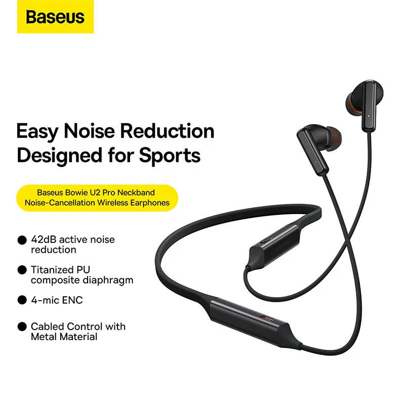 Baseus U2 Pro Noise Cancelling ANC Neckband Earphones Bluetooth Hybrid 42dB ANC Gaming Earbuds Wireless long range Headphones
Baseus U2 Pro Noise Cancelling ANC Neckband Earphones Bluetooth Hybrid 42dB ANC Gaming Earbuds Wireless long range Headphones