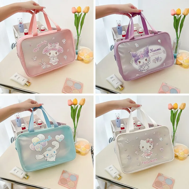 

Sanrio Hello Kitty Transparent Makeup Bag Kawaii Anime My Melody Kuromi Portable Toiletry Bag Beach Bath Bag Cinnamoroll Handbag