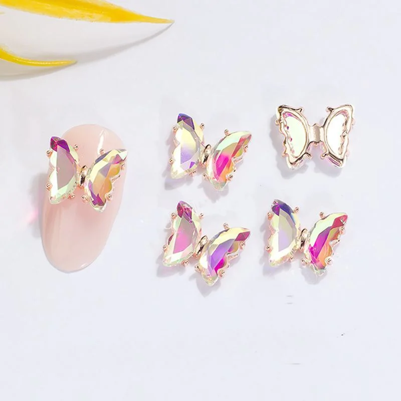 

New 10pcs 3d Exquisite Alloy Butterflys Crystal Rhinestones for Nail Tips Decorations Japanese and Korean Style Nail Decoration