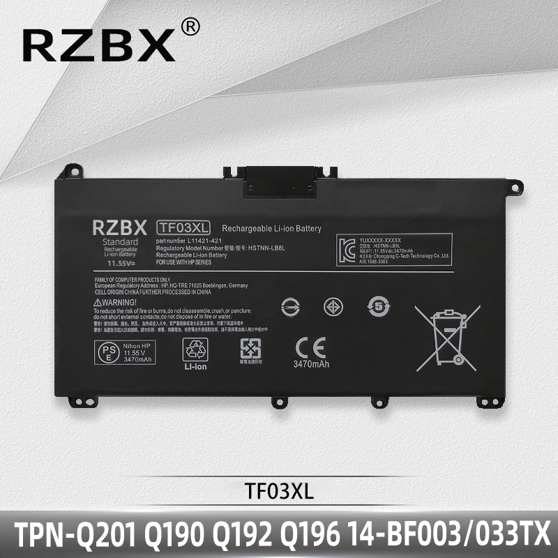 RZBX Laptop Battery TF03XL For HP 14-bf041TX bf042TX 14-bf010TU bp031TX bp032TX 15-cc707TX 15-CK001TX CK018TX CK031TX CK033TX
RZBX Laptop Battery TF03XL For HP 14-bf041TX bf042TX 14-bf010TU bp031TX bp032TX 15-cc707TX 15-CK001TX CK018TX CK031TX CK033TX