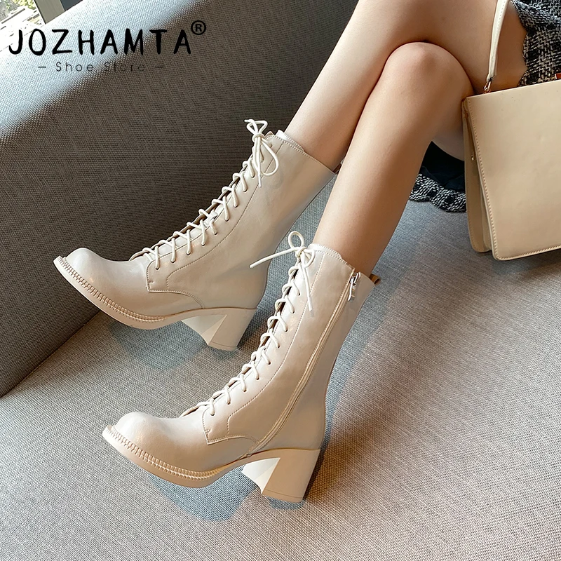 JOZHAMTA Size 34-39 Women Short Boots Genuine Leather Mid Calf Thick High Heels Shoes For Women Winter 2023 Lace-Up Knight Boot
JOZHAMTA Size 34-39 Women Short Boots Genuine Leather Mid Calf Thick High Heels Shoes For Women Winter 2023 Lace-Up Knight Boot