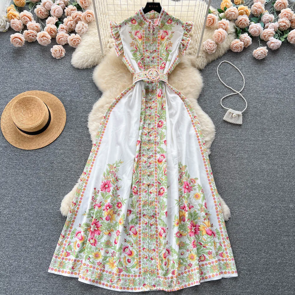 Summer Women Shirt Collar Maxi Dress 2023 Runway Fashion Floral Print Ruffles Sleeveless Single Breasted Party Long Vestidos
Summer Women Shirt Collar Maxi Dress 2023 Runway Fashion Floral Print Ruffles Sleeveless Single Breasted Party Long Vestidos