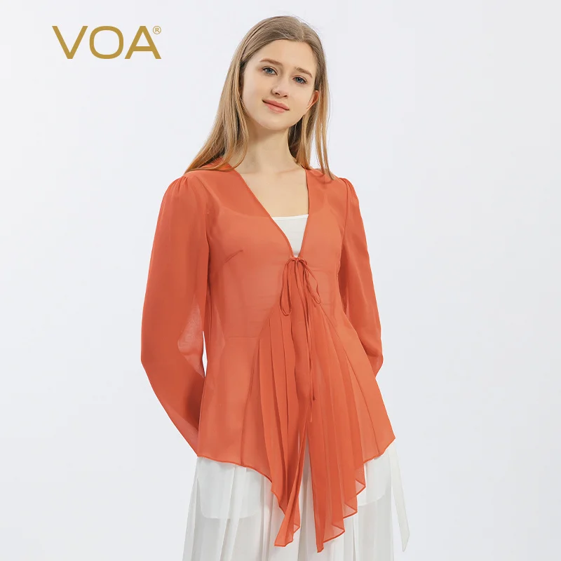 VOA Georgette Silk Red V-neck Long-sleeve Lace-up Placket Three-dimensional Loose-leaf Decoration Cool Breathable Jacket WE182
VOA Georgette Silk Red V-neck Long-sleeve Lace-up Placket Three-dimensional Loose-leaf Decoration Cool Breathable Jacket WE182