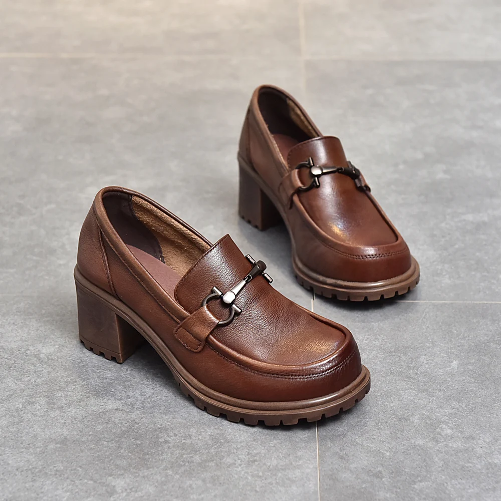 2022 New Fashion Spring Summer Women Genuine Leather Chunky Heels Loafer Shoes Ladies Round Toes Pumps Vintage Shoes Black Brown
2022 New Fashion Spring Summer Women Genuine Leather Chunky Heels Loafer Shoes Ladies Round Toes Pumps Vintage Shoes Black Brown