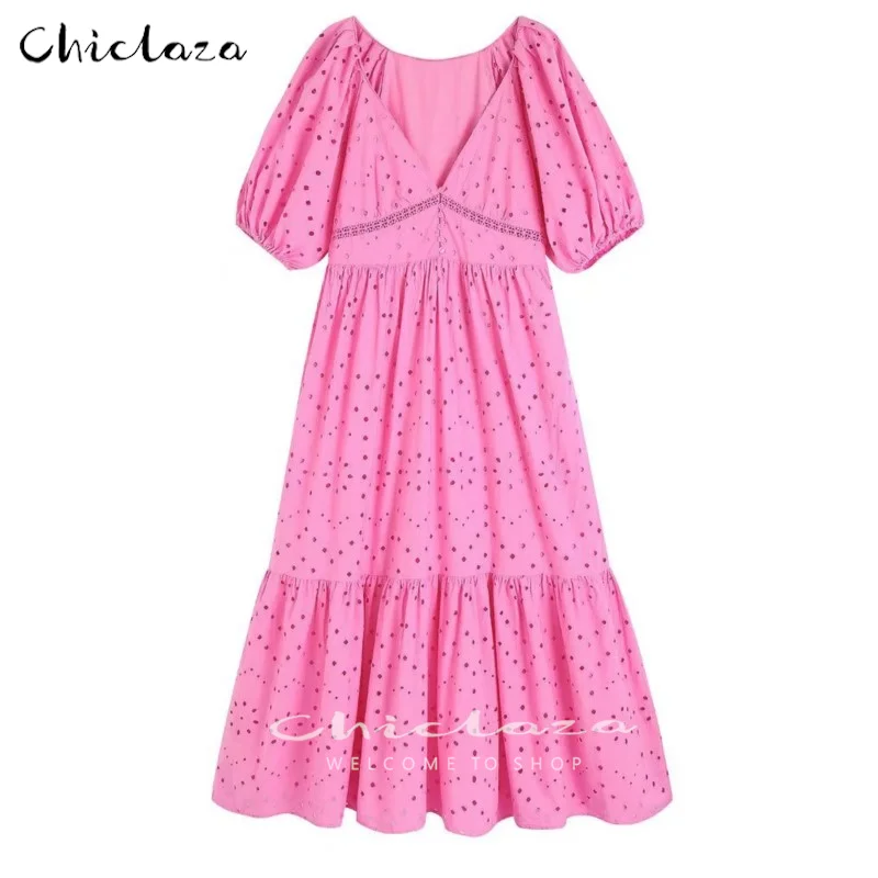 CHICLAZA Women 2022 Spring Summer Sexy V-Neck Hollow Embroidery Elegant Party Midi Dresses Ladies Vestidos
CHICLAZA Women 2022 Spring Summer Sexy V-Neck Hollow Embroidery Elegant Party Midi Dresses Ladies Vestidos