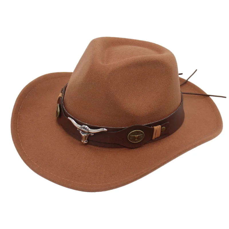 

Cowboy Hat Various Cow Head Belt Accessories Solid Color Felt Hat Women Men Party Jazz Top Cap Panama Outdoor Rider Sun Hat