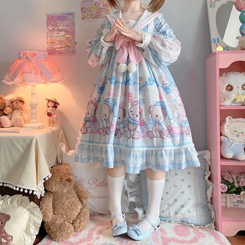 New Autumn Vintage Women Dress Lolita Kawaii Bear Sweet Bow Dresses Long Sleeve Blouse Fairy Cosplay Victorian Robe Maid Vestido
New Autumn Vintage Women Dress Lolita Kawaii Bear Sweet Bow Dresses Long Sleeve Blouse Fairy Cosplay Victorian Robe Maid Vestido