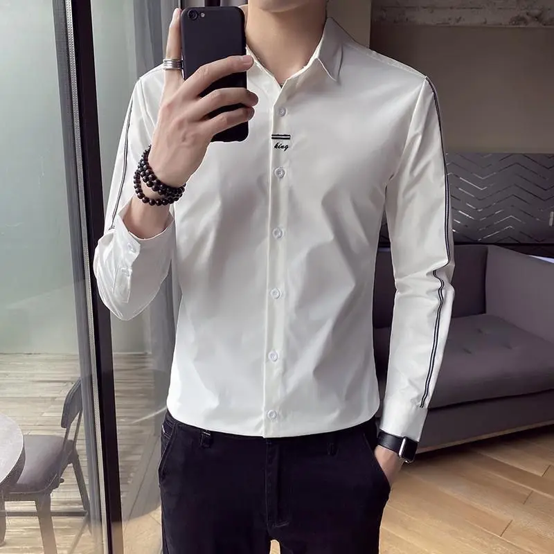 

Male Top Long Sleeve Clothes Formal Dress Shirt High Quality Men's Blouse Business Asia Hipster with Sleeves New In Cotton Cool