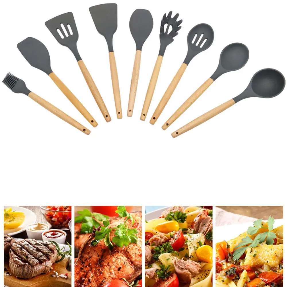 Wood Nonstick Kitchenware Set Shovel Soup Spoon Spatula Food Grade Silicone Baking Cookware Tableware Kitchen Accessories
Wood Nonstick Kitchenware Set Shovel Soup Spoon Spatula Food Grade Silicone Baking Cookware Tableware Kitchen Accessories