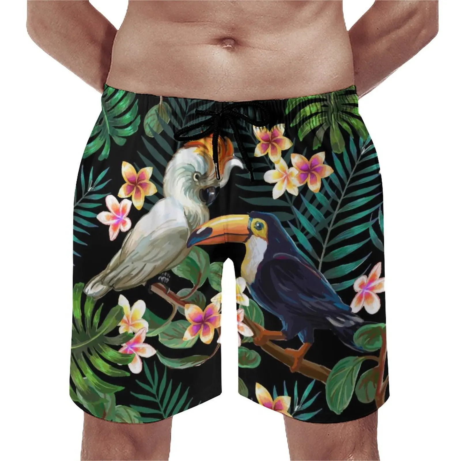 

Gym Shorts Palm Leaves Forest Classic Swim Trunks Floral And Birds Print Men Quick Dry Sports Trendy Plus Size Board Short Pants