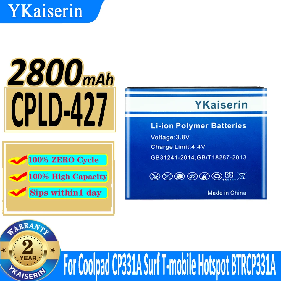 

2800mAh YKaiserin Battery CPLD-427 CPLD427 For Coolpad CP331A Surf T-mobile Hotspot BTRCP331A Mobile Phone Batteries