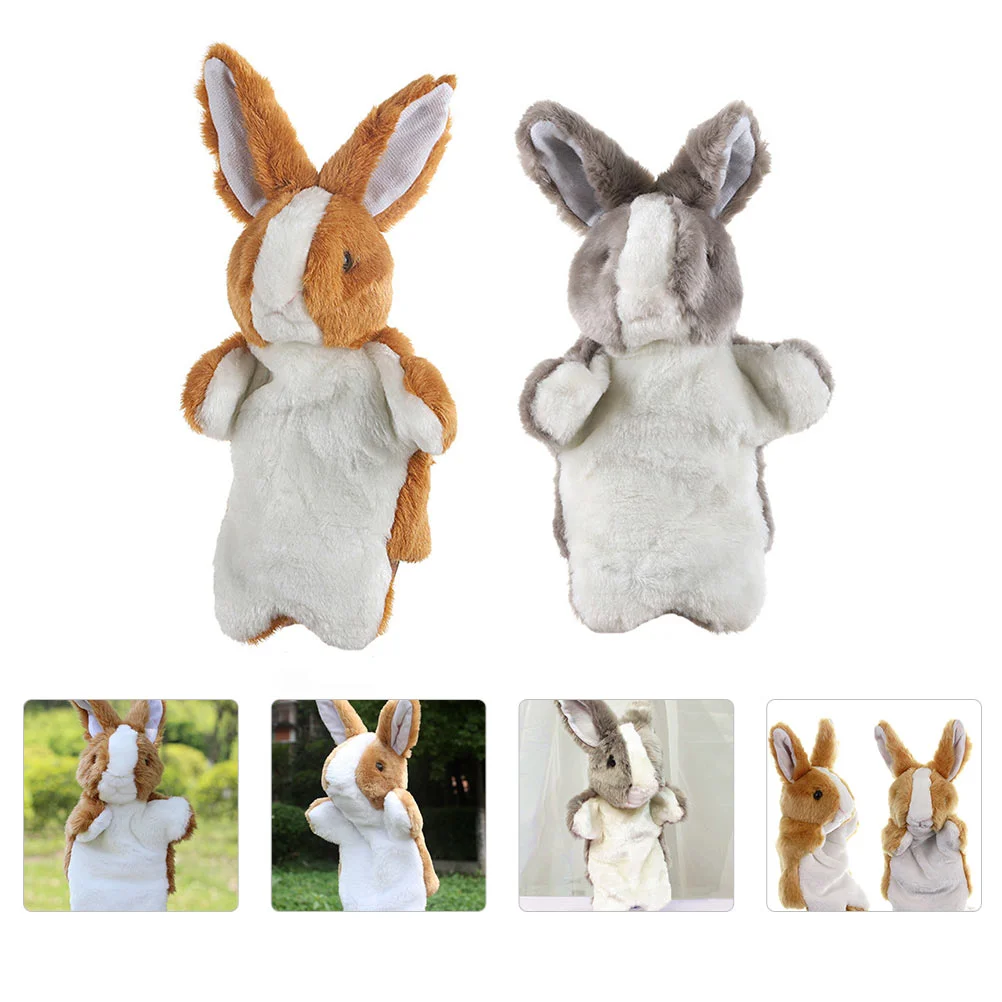 

2 Pcs Puppet Hand Puppets Educational Plaything Kidcraft Playset Textbook Interactive Toy Short Plush Child Bunny Toys Kids
