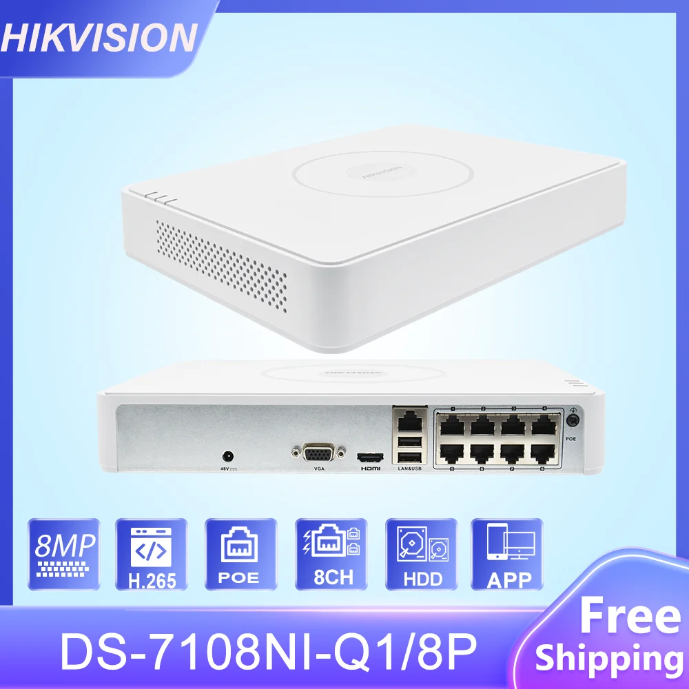 

Hikvision Original NVR DS-7108NI-Q1/8P 8CH POE NVR 6MP View 4MP Record H.265+ SATA for POE IPC Security Network Video Recorder