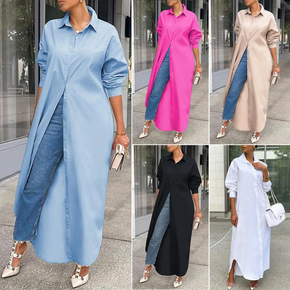 Turn Down Collar Shirt Coat Long Sleeve Single Breasted Lapel Autumn Winter Solid Color Shirt Long Dress Female Clothing 셔츠 외투
Turn Down Collar Shirt Coat Long Sleeve Single Breasted Lapel Autumn Winter Solid Color Shirt Long Dress Female Clothing 셔츠 외투