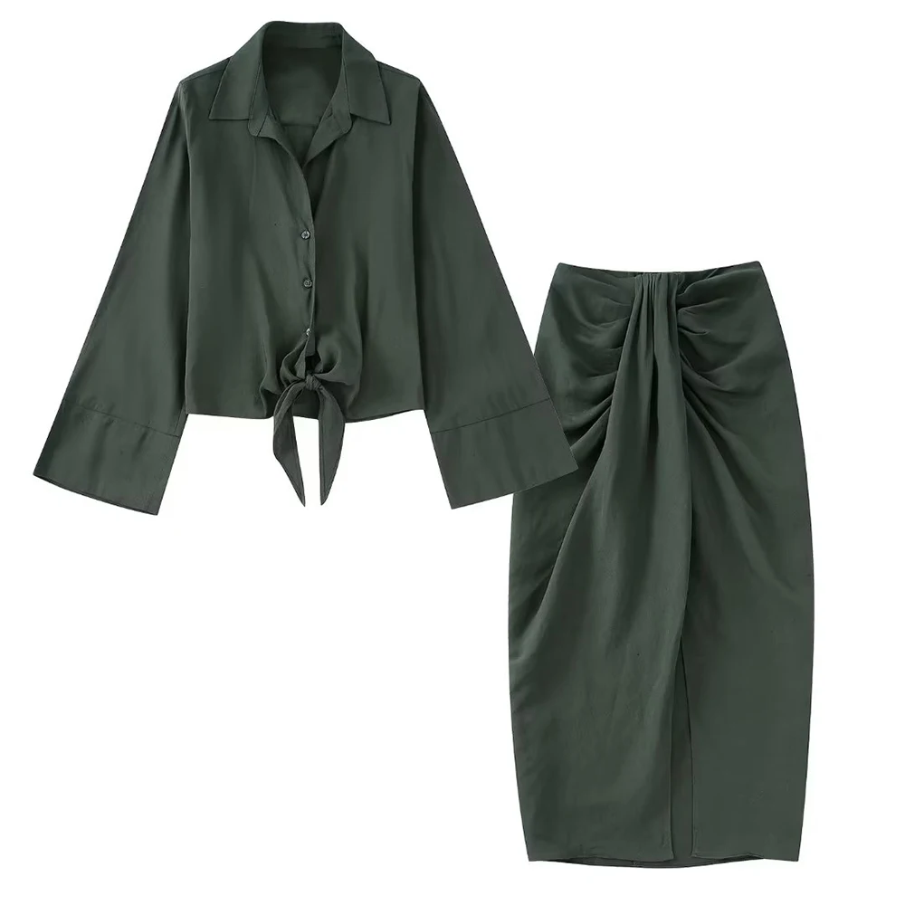 Women's Knotted Decorative Casual Shirts Summer New 2022 Fashion Long Sleeve Short Female Shirt + High Waist Skirt Two Piece Set
Women's Knotted Decorative Casual Shirts Summer New 2022 Fashion Long Sleeve Short Female Shirt + High Waist Skirt Two Piece Set