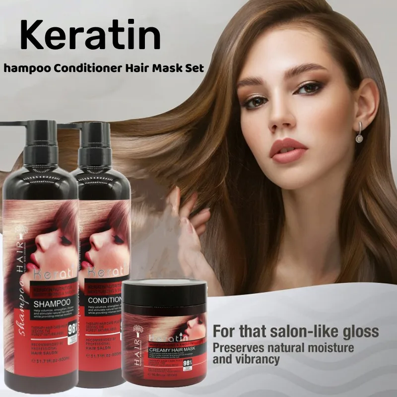 

Keratin Shampoo Conditioner Hair Mask Repair Dry Damaged Hair Texture Nourish Anti-dandruff Oil Control Hair Care Kit Set 900ml