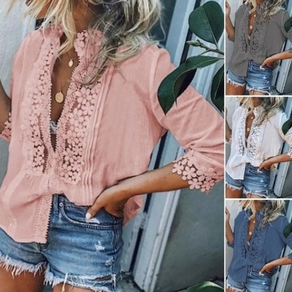 2022 Women's Sexy Shirt Button Down Blouse Solid Color Floral Embroidered Tops Hollow Pattern Mid-length Sleeve Woman's Clothing
2022 Women's Sexy Shirt Button Down Blouse Solid Color Floral Embroidered Tops Hollow Pattern Mid-length Sleeve Woman's Clothing