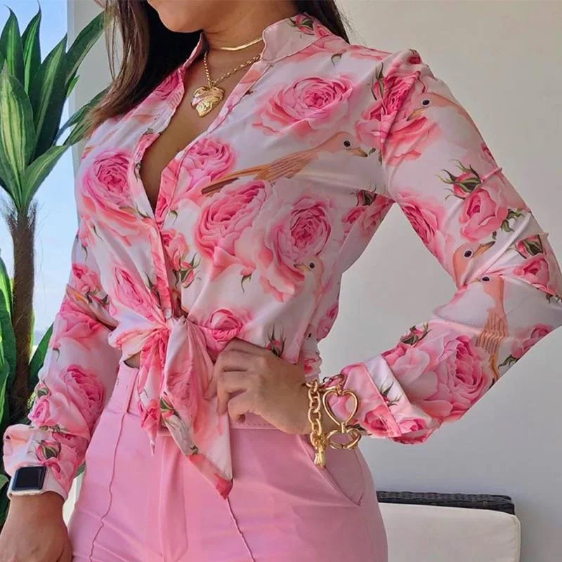 Sexy Street Floral Printed Tie Knot Tops Women Casual Loose Spring Tshirts Female Temperament Long Sleeve V-neck Clothing 2021
Sexy Street Floral Printed Tie Knot Tops Women Casual Loose Spring Tshirts Female Temperament Long Sleeve V-neck Clothing 2021