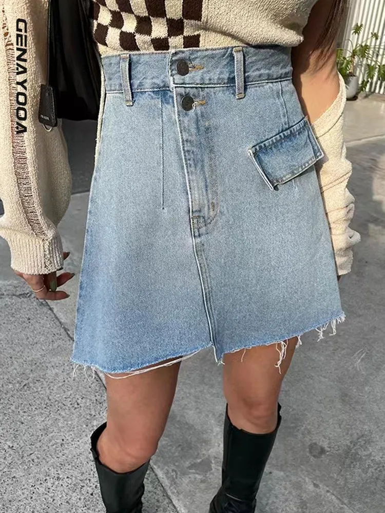 Genayooa High Quality 100% Cotton Blue Denim Skirt Women A-line Two Button Streetwear High Waist Sexy Mini Skirt Korean Fashion
Genayooa High Quality 100% Cotton Blue Denim Skirt Women A-line Two Button Streetwear High Waist Sexy Mini Skirt Korean Fashion