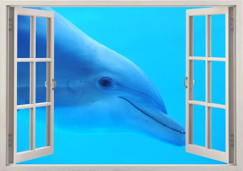 

Dolphin wall sticker window, underwater wall decal for kids room decor, colorful animal wall art for nursery children room decor