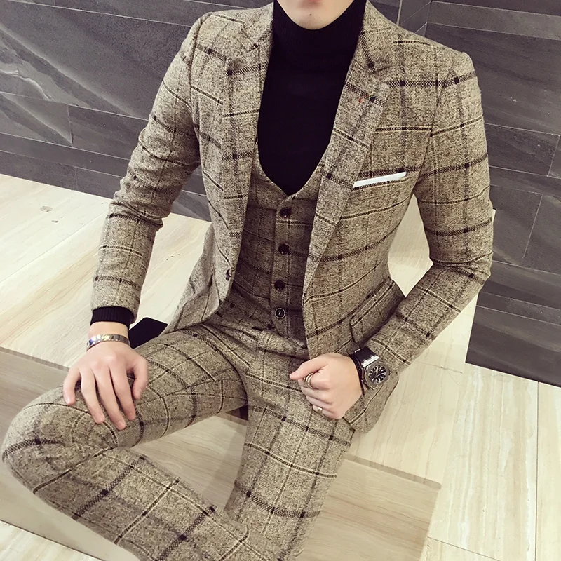 (Jackets+Vest+Pants) 2023 Men plaid business Blazers/Male slim fit pure cotton thr-piece suit/Man plaid groom dress M-5XL
(Jackets+Vest+Pants) 2023 Men plaid business Blazers/Male slim fit pure cotton thr-piece suit/Man plaid groom dress M-5XL