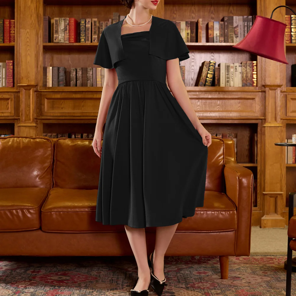 BP Women Vintage Dress Square Neck Dress Elegant Cape Sleeve Elastic Waist Midi Dress Summer Retro A-line Dress
BP Women Vintage Dress Square Neck Dress Elegant Cape Sleeve Elastic Waist Midi Dress Summer Retro A-line Dress