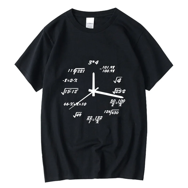 

XINYI Men's T-shirt 100% cotton casual funny math clock Print summer loose o-neck t shirt for men short sleeve t-shirt male tops