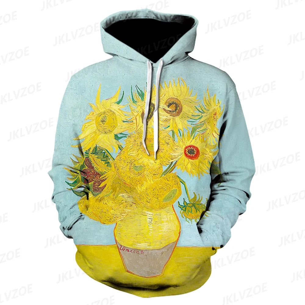 

Fashion Brand New Unisex O Neck 3D Printed Hoodie Van Gogh Sunflower Street Campus Hipster Wear Oversized Hat Breathable