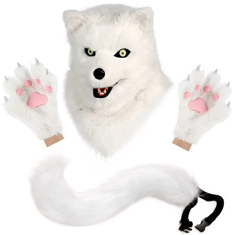 

Новинка маска из искусственного меха перчатки в виде когтей хвоста для Хэллоуина маскарада дня рождения вечеринки Рождества наряд волка собаки голова животных маски Костюм